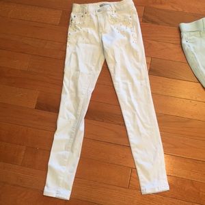 Girls White Stretchy Jeans with Pearls Size 12